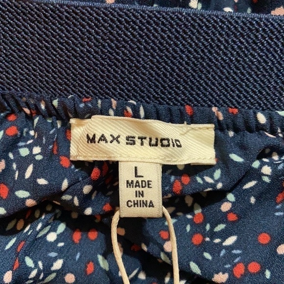 NWT Max Studio Midi Pleated Skirt Floral Print Navy Elastic Waist Women’s Size L - Picture 8 of 9